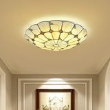 Vintage Tiffany Stained Glass Ceiling Light With Leaf Pattern - Flush Mount Led Lamp For Living Room