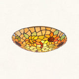 Tiffany Style Stained Glass Ceiling Light With Flower & Leaf Pattern - Retro Mediterranean Flush