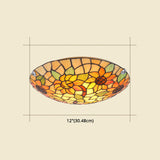 Tiffany Style Stained Glass Ceiling Light With Flower & Leaf Pattern - Retro Mediterranean Flush