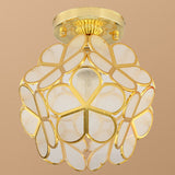 Antique Gold Colonial Style Petal Polyhedron Ceiling Light Flush-Mount Lamp / Frosted
