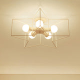 Industrial Style Ceiling Light: 5-Bulb Flush Mount Fixture With Iron Frame Lampshade - Dining Room