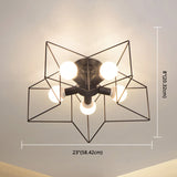 Industrial Style Ceiling Light: 5-Bulb Flush Mount Fixture With Iron Frame Lampshade - Dining Room