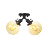 Farmhouse Style Semi Flush Ceiling Lamp - Metal And Glass With Dual Heads In Black/Bronze