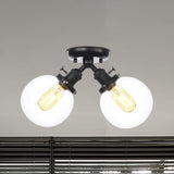 Farmhouse Style Semi Flush Ceiling Lamp - Metal And Glass With Dual Heads In Black/Bronze