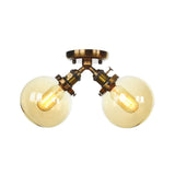 Farmhouse Style Semi Flush Ceiling Lamp - Metal And Glass With Dual Heads In Black/Bronze