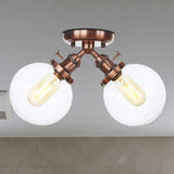 Farmhouse Style Semi Flush Ceiling Lamp - Metal And Glass With Dual Heads In Black/Bronze Copper /