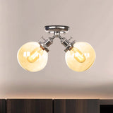 Farmhouse Style Semi Flush Ceiling Lamp - Metal And Glass With Dual Heads In Black/Bronze