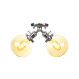 Farmhouse Style Semi Flush Ceiling Lamp - Metal And Glass With Dual Heads In Black/Bronze