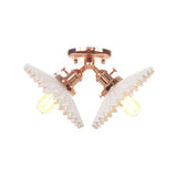 Restaurant Ceiling Light With Scalloped Milk Glass Shade In Black/Bronze Semi-Flush Mount