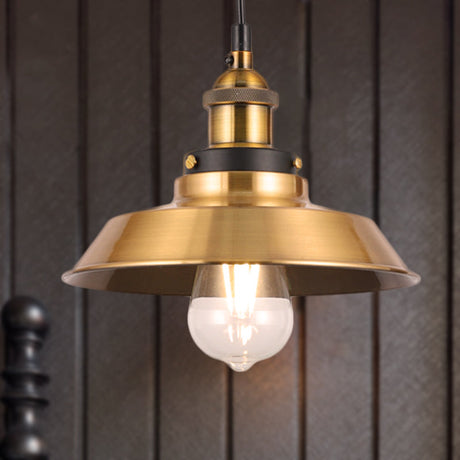 Industrial Style Barn Shade Metal Suspension Light - Adjustable Hanging Ceiling Fixture With Brass