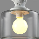 Contemporary Clear Glass Drum Pendant Light With Bird Decoration For Restaurants