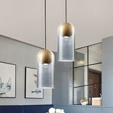 Modern Smoke Gray Glass Cylinder Pendant Light Fixture With Globe Wood Shade - Perfect For Dining