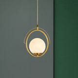 Postmodern Brass Pendant Light With Globe Shade - One Head