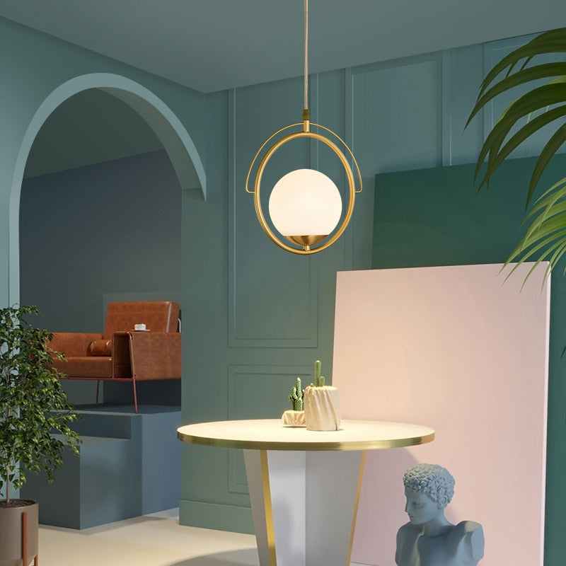 Postmodern Brass Pendant Light With Globe Shade - One Head