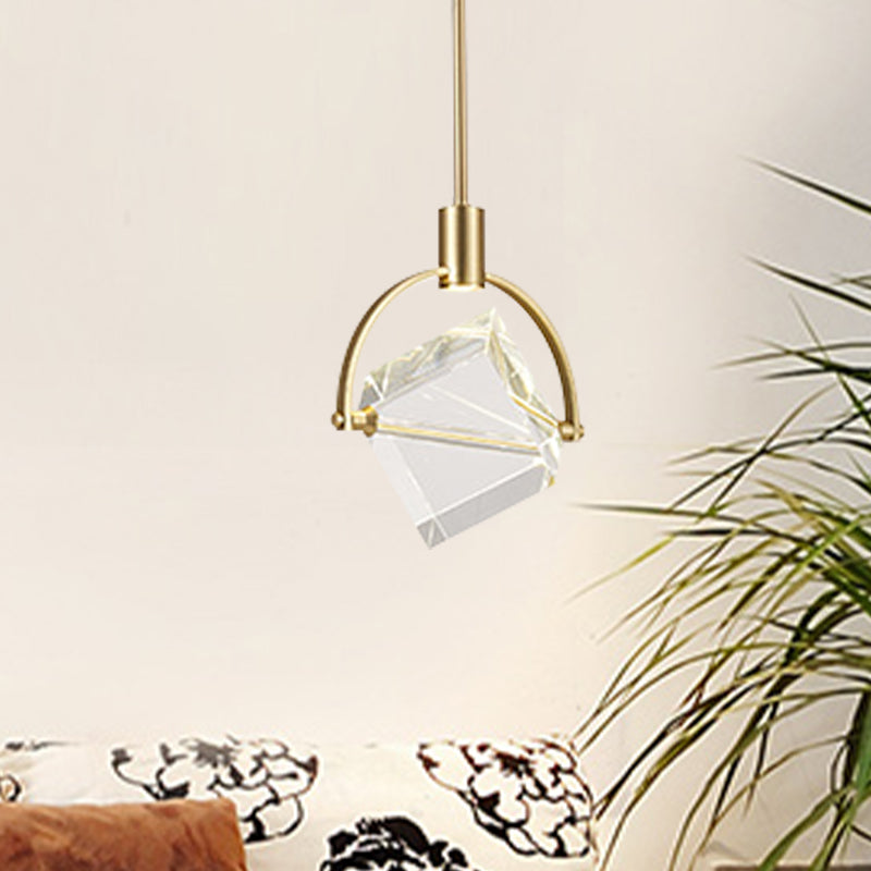 Contemporary Gold Hanging Lamp Kit With Clear Glass Cubic Pendant - Perfect Ceiling Light For