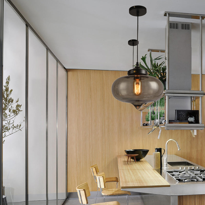 Modern Onion Pendant Light In Gray/Red/Yellow Glass For Restaurant Ceiling Fixture