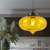 Modern Onion Pendant Light In Gray/Red/Yellow Glass For Restaurant Ceiling Fixture