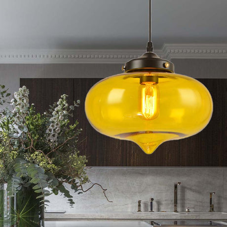 Modern Onion Pendant Light In Gray/Red/Yellow Glass For Restaurant Ceiling Fixture
