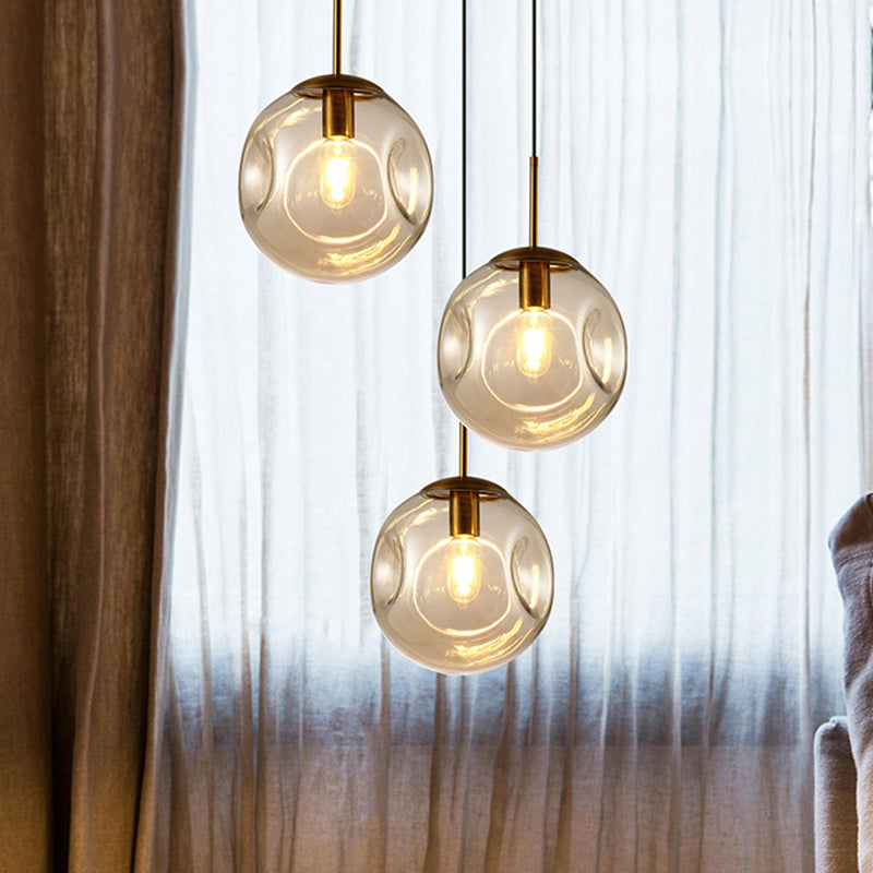 Smoke Gray Dimpled Glass Globe Pendant Light - Simple And Stylish Single Head Hanging Lamp Kit