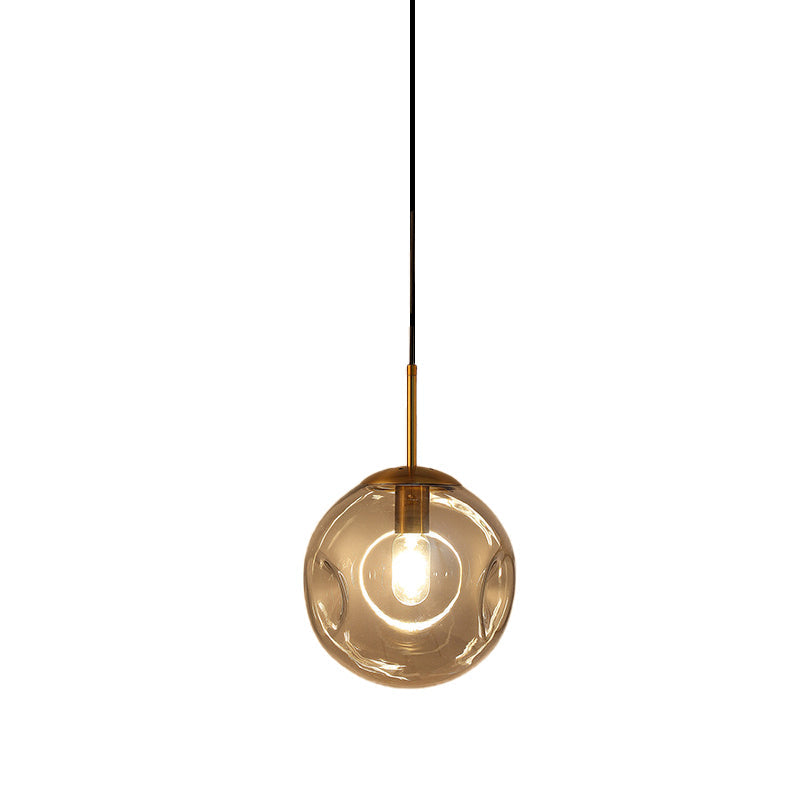 Smoke Gray Dimpled Glass Globe Pendant Light - Simple And Stylish Single Head Hanging Lamp Kit