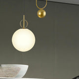 Modern White Glass Sphere Pendant Light With Gold Accents - Bedroom Hanging Fixture