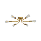 Branch Semi-Mount Industrial Ceiling Light With 6 Exposed Bulbs In Brass/Nickel Finish