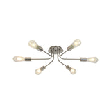 Branch Semi-Mount Industrial Ceiling Light With 6 Exposed Bulbs In Brass/Nickel Finish