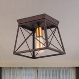 Industrial Style Metal Flush Ceiling Light Fixture - 10/12 Wide 2 Bulbs Coffee Tone Ideal For