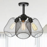 Industrial Metal Cylinder/Lantern Ceiling Light Fixture - 3 Heads Black