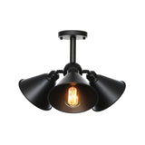 Vintage Indoor Ceiling Light - Black Flush Mount With Metallic Cone/Saucer Shade