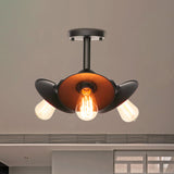Vintage Indoor Ceiling Light - Black Flush Mount With Metallic Cone/Saucer Shade