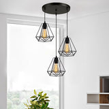 Industrial Diamond Cage Pendant Light Set - 3 Lights Ideal For Restaurants