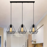 Industrial Diamond Cage Pendant Light Set - 3 Lights Ideal For Restaurants