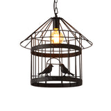 Nordic Industrial Style Bird Cage Ceiling Light For Coffee Shop: Metallic Fixture With 1 Black