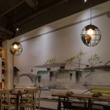 Industrial Metallic Pendant Light - Cage Globe Ceiling For Coffee Shop