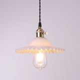 Retro Industrial Style Lotus Glass Scalloped Pendant Lamp - 1-Light Hanging For Restaurants White