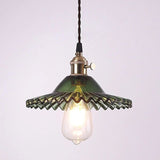 Retro Industrial Style Lotus Glass Scalloped Pendant Lamp - 1-Light Hanging For Restaurants Green