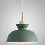 Nordic Style 1-Light Pendant Lamp With Wooden Top For Modern Restaurants Green / 11