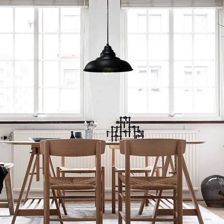 Industrial Style Black Hanging Dining Room Light With Bowl Metallic Shade - 1-Light Suspension