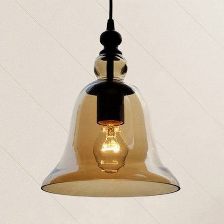 Modern Amber/Clear Glass Bell Pendant Lamp- Dining Room Hanging Light Fixture