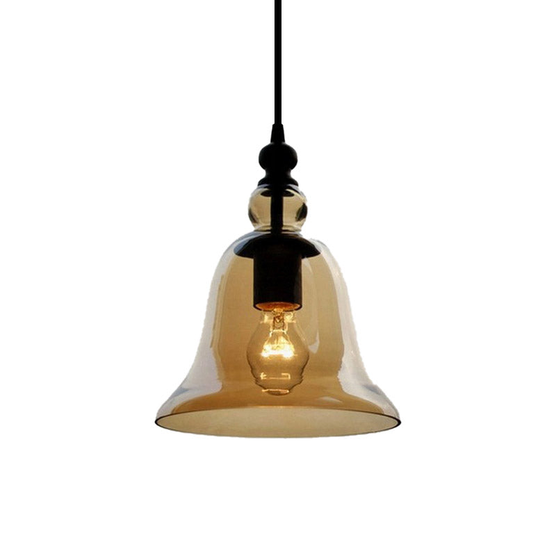 Modern Amber/Clear Glass Bell Pendant Lamp- Dining Room Hanging Light Fixture