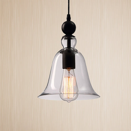 Modern Amber/Clear Glass Bell Pendant Lamp- Dining Room Hanging Light Fixture
