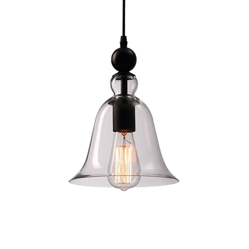Modern Amber/Clear Glass Bell Pendant Lamp- Dining Room Hanging Light Fixture