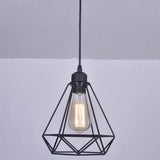 Diamond Iron Cluster Pendant Industrial Lamp - Retro 1-Light Restaurant Hanging Light In Black