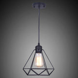 Diamond Iron Cluster Pendant Industrial Lamp - Retro 1-Light Restaurant Hanging Light In Black
