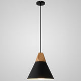 Nordic Style Metal Hanging Ceiling Pendant Lamp With Wooden Top - 1 Light Restaurant Lighting Black