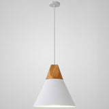 Nordic Style Metal Hanging Ceiling Pendant Lamp With Wooden Top - 1 Light Restaurant Lighting White