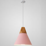 Nordic Style Metal Hanging Ceiling Pendant Lamp With Wooden Top - 1 Light Restaurant Lighting Pink /