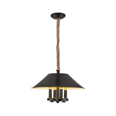 Vintage Black Cone Shade Chandelier - 4-Light Metal Pendant Lamp For Dining Room