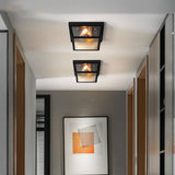 Industrial Flush Ceiling Fixture With Frosted Glass - 2 Lights Black Finish